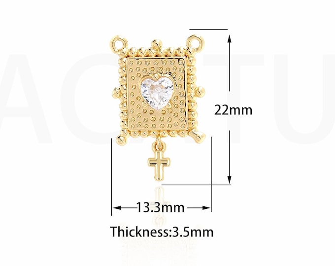 Rectangular Necklace,Square Pendant,Micropavé CZ Heart Necklace,18K Gold Filled Heart Charm,Love Necklace,DIY Jewelry Supplies,22x13.3x3.5