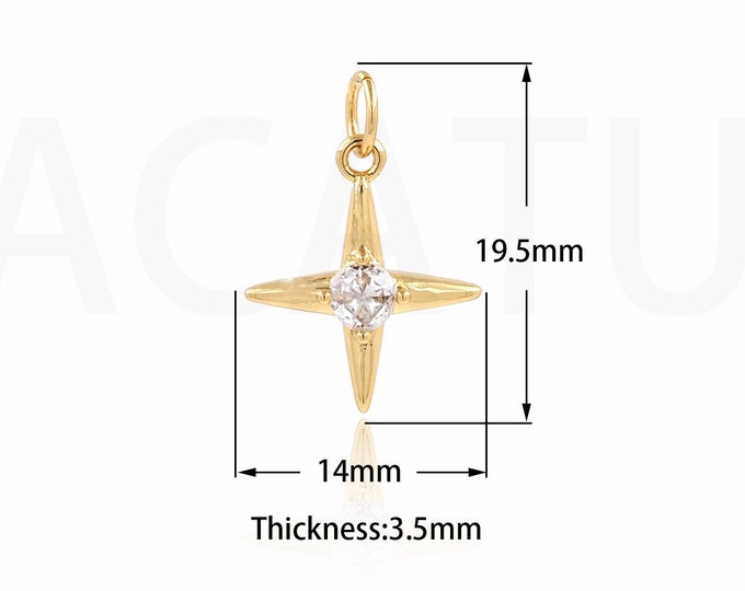Polaris Pendant, Micropavé CZ Star Necklace, 18K Gold Filled Polaris Necklace, Polaris Charm, DIY Jewelry Supplies, 19.5x14x3.5mm