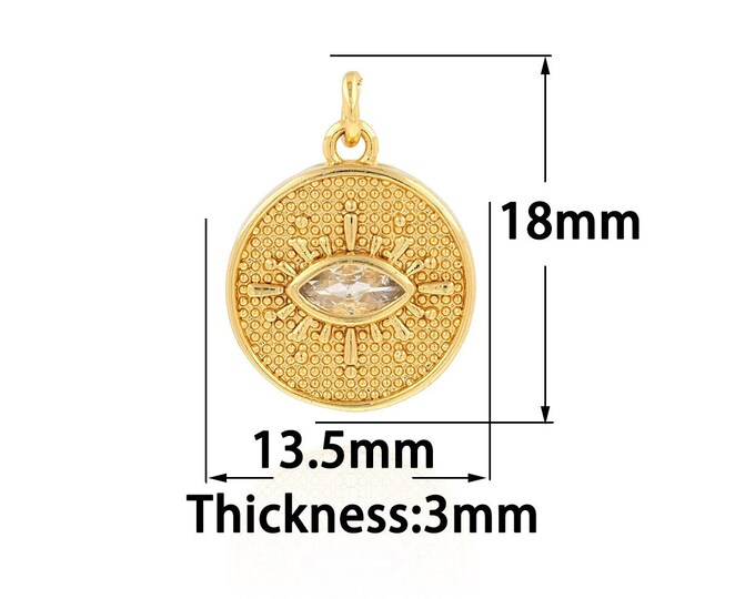 18K Gold Filled Devil Eye Pendant,Gold Dainty Round Charms,CZ Simple Charm Bracelet Necklace for DIY Jewelry Making Supply