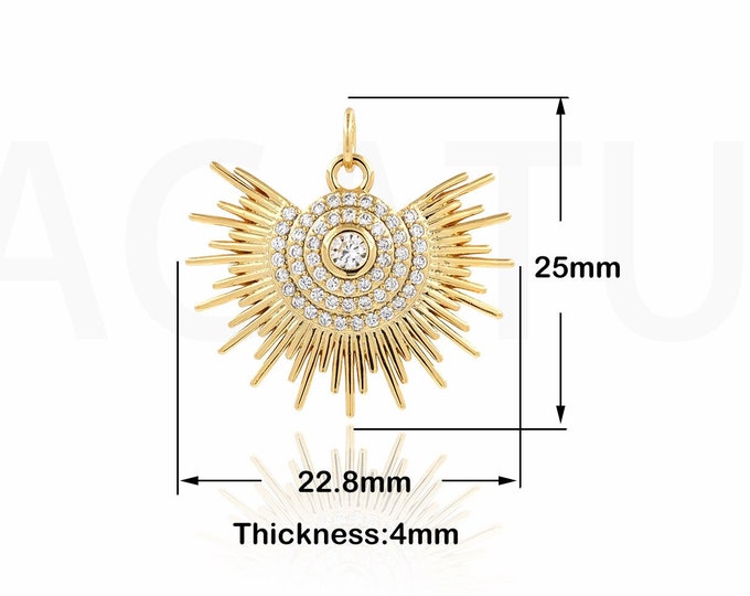 Sun Flower Pendant Necklace Flower Necklace 18K Gold Filled Necklace Statement Necklace Cubic Zirconia Jewelry Unique Jewelry 22.8x25x4mm