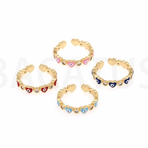 Heart-Shaped Eye Ring,Eye Charm,Eye Ring, 18K Gold Filled Enamel Eye Ring,Gold Open Ring,Adjustable Ring, Everyday Thin Ring