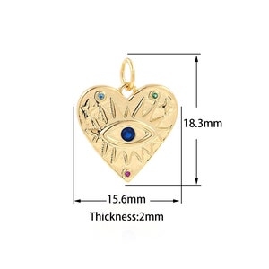 Heart Necklace, 18K Gold Filled Dainty Eye Charm, Micropavé CZ Eye Pendant, Love Necklace, Love Charm, DIY Jewelry Supplies, 15.6x18.3x2mm