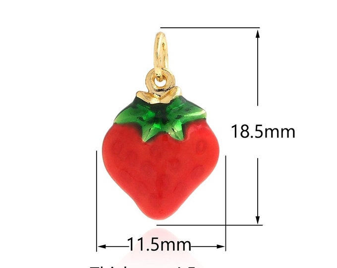 18K Gold Filled Enamel Strawberry Pendant, Strawberry Necklace, Enamel Fruit Pendant, Fruit Charm, Gourmet Pendant