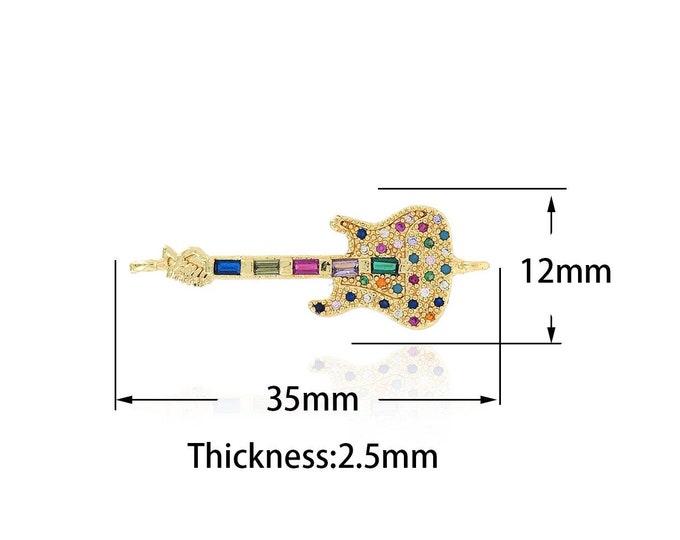 18K Gold Filled Guitar Connector, Micropavé CZ Guitar Connector, Guitar Connector Charm, DIY Jewelry Making Supplies,