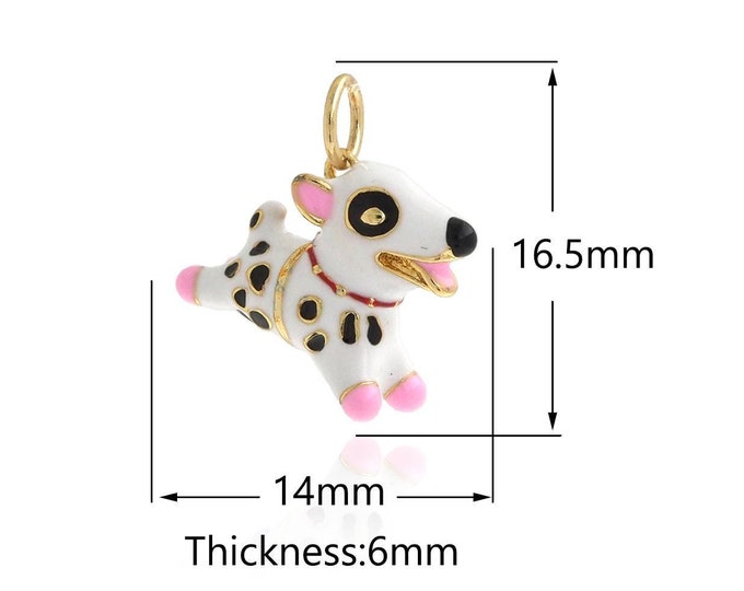 Enamel Dog Pendant, Puppy Jewelry, 18K Gold Filling Cute Charm Pet Dog Charm DIY Jewelry Making Supplies,  14x16.5x6mm