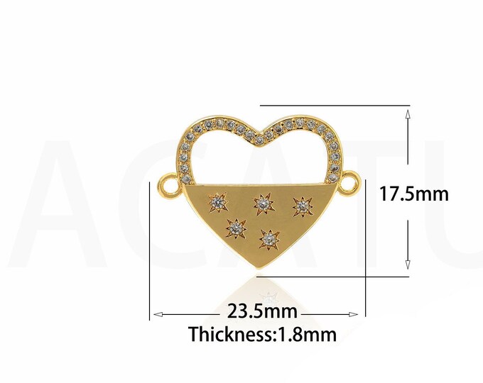 18K Gold Filled Heart Connector,Gold Dainty CZ Heart Connector,Simple Connector Bracelet Necklace for DIY Jewelry Making Supply