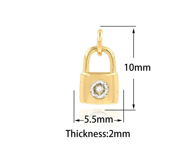 10 PCS Pure Gold Lock Pendant Necklace, Exquisite Lock Key Pendant,  Key Lock Pendant The Best Valentine's Day Gift for Her 5.5x10x2mm