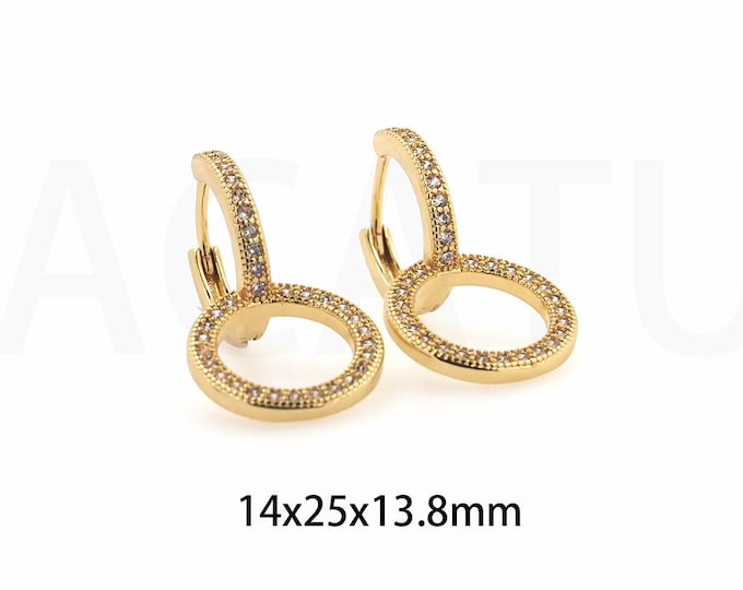 Drop Earrings, Boho Earrings, 18K Gold Filled Hoop Earrings, Micro Pave CZ Round Earrings, Pierced Earrings, Gift For Her, 14x25x13.8mm