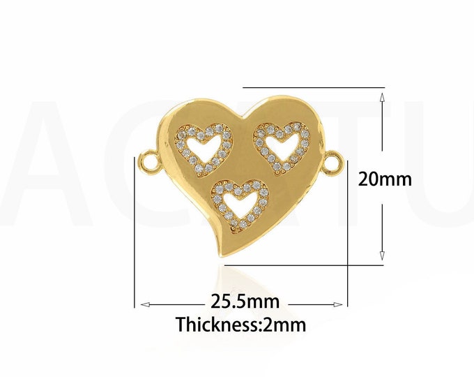 18K Gold Filled Heart Connector,Gold Dainty CZ Heart Connector,Heart Connector Bracelet Necklace for DIY Jewelry Making Supply