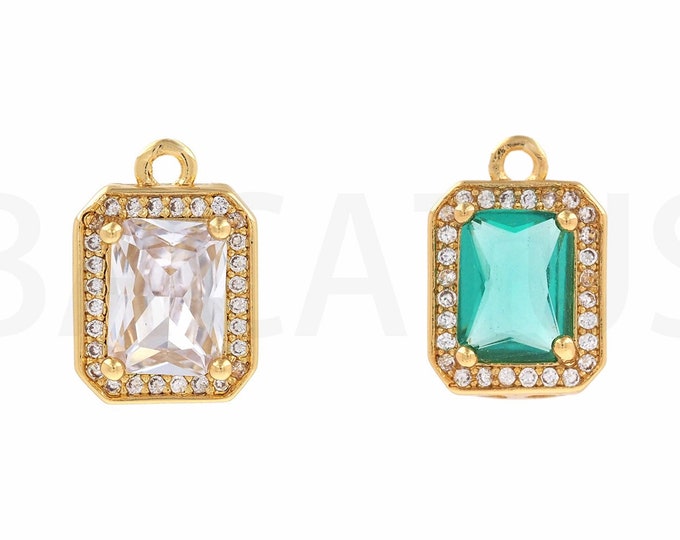 Cubic Zirconia Pendant 18K Gold Filled Pendant Necklace, Single Zircon Square Pendant, Square Charm, 9.5x13.5x5mm