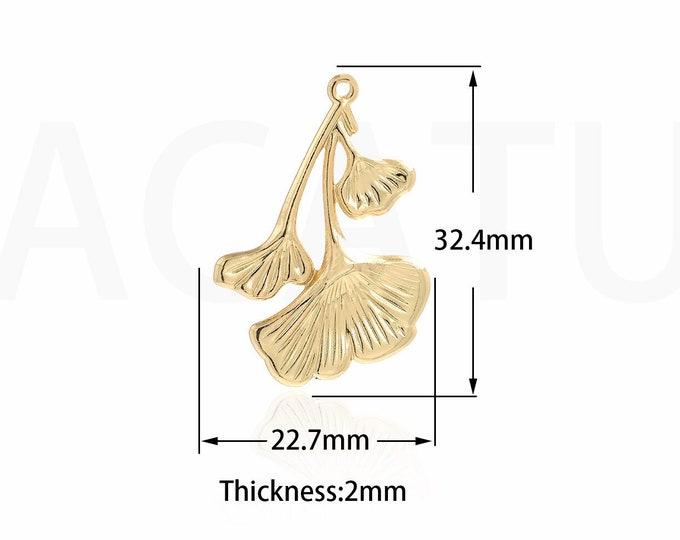 1PCS Gold Leaf Pendant 18K Gold Filled Leaf Necklace, Leaf Pendant, Leaf Charm, Natural Charm, Leaf Necklace, 32.4x22.7x2mm