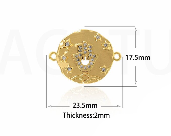 Gold Dainty CZ Hamsa Connector,18K Gold Filled Fatima Connector,Hand Connector Bracelet Necklace for DIY Jewelry Making Supply