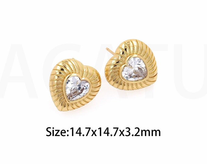 1Pair 18K Gold Filled Heart-Shaped Earrings Zircon Heart-Shaped Earrings  Heart-Shaped Zircon Earrings Heart-Shaped Hoop 14.7x14.7x3.2mm