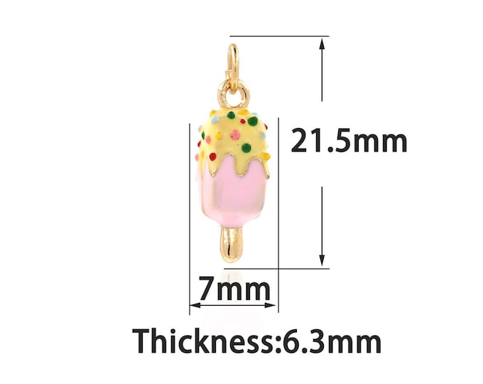 Gold Dainty Enamel Ice Cream Charms,18K Gold Filled Ice Cream Pendant Bracelet Necklace,Suitable for DIY Jewelry Making Supply