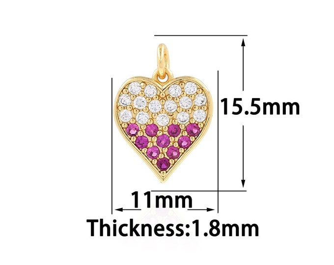 Gold Dainty Heart Charms,18K Gold Filled Heart Pendant,CZ Simple Charm Bracelet Necklace for DIY Jewelry Making Supply