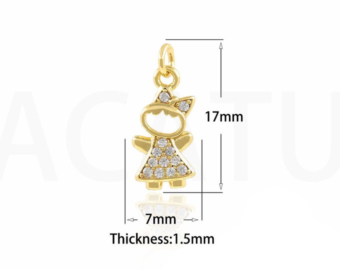 18K Gold Filled Cartoon Cat Pendant,Gold Dainty CZ Cat Charms,Cat Charm Bracelet Necklace for DIY Jewelry Making Supply