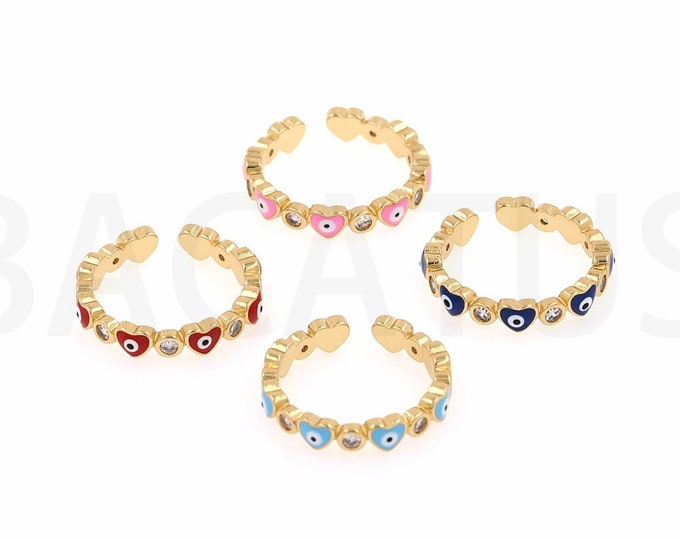 Heart-Shaped Eye Ring,Eye Charm,Eye Ring, 18K Gold Filled Enamel Eye Ring,Gold Open Ring,Adjustable Ring, Everyday Thin Ring