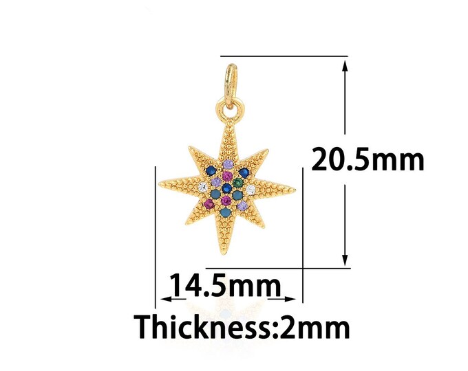 Micropavé CZ Star Charm Dainty Star Charms,18K Gold Filled Polaris Pendant,Bracelet Necklace for DIY Jewelry Making Supply,14.5x20.5x2mm