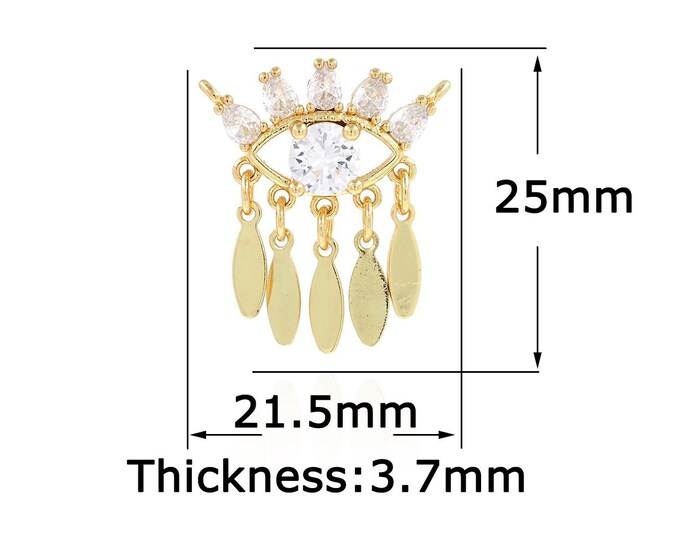 18K Gold Filled Devil Eye Pendant,Gold Dainty Tassel Charms,CZ Simple Charm Bracelet Necklace for DIY Jewelry Making Supply
