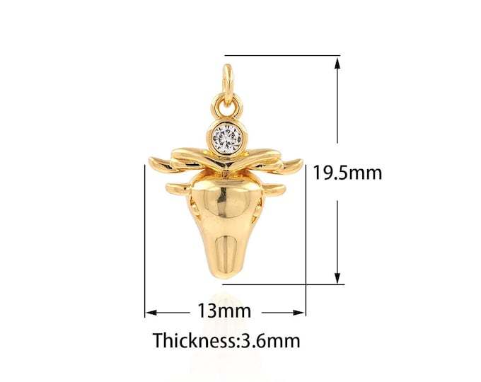 Cow Pendant, Micropavé CZ Cow Head Necklace, 18K Gold Filled Animal Charm, Cow Charm, Wild Animal Charm,DIY Jewelry Supplies, 19.5x13x3.6mm