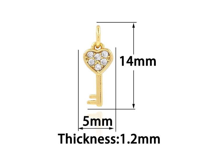 Gold Dainty Key Charms,18K Gold Filled Key Pendant,Simple pendant Bracelet Necklace for DIY Jewelry Making Supply,5x14x1.2mm