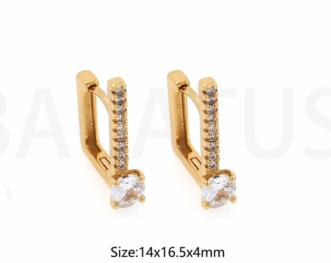 Micro-Paved Zircon Square Earrings 18K Gold Filled Square Earrings Minimalist Hoop Earrings Retro Earrings Geometric Earrings 14x16.5x4mm