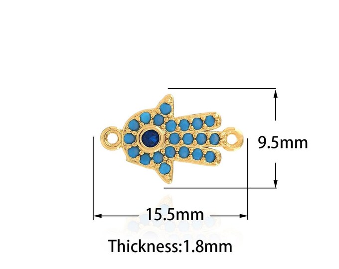 18K Gold Filled Fatima Connector,Gold Dainty CZ Hamsa Connector,Hand Connector Bracelet Necklace for DIY Jewelry Making Supply