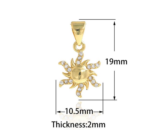 Micropavé CZ Round Pendant, Shell Pendant,Sun Charm, 18K Gold Filled Sun Pendant, DIY Jewelry Supplies,