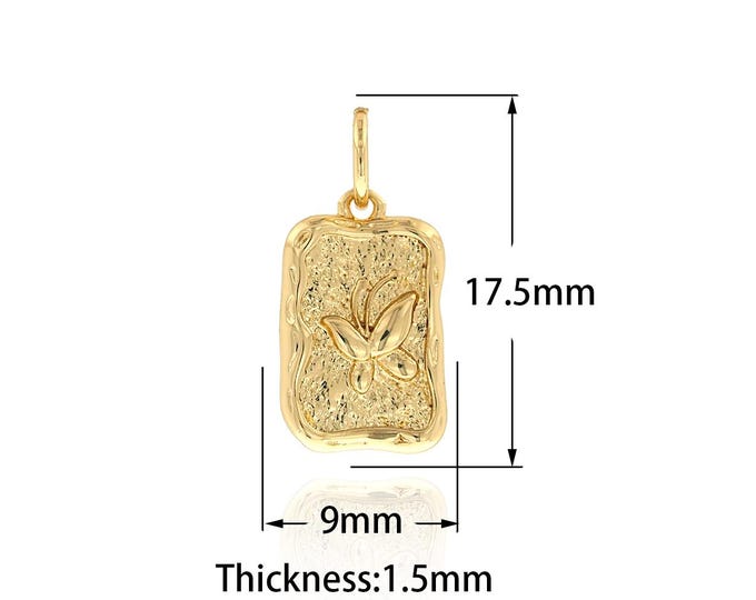 Square Rose Pendant,18K Gold Filled Flower Charm, Butterflry Charm, Rose Necklace, Suitable For Jewelry Making Supplies