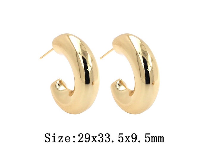 1 pair Gold Dainty Thick Stud Earrings,18K Gold Filled C Stud Earrings,Simple Stud  Earrings,Gift for Her