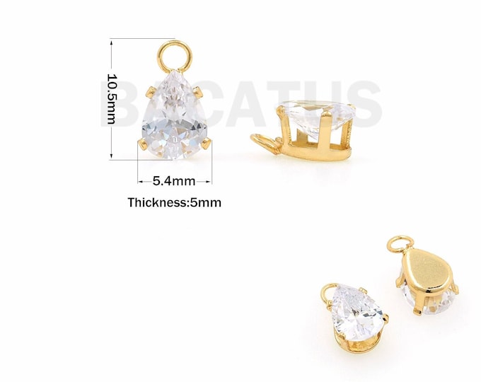 18K Gold Filled Drop-Shaped Crystal Pendant, Rhinestone Pendant,Micropavé CZ Imitation Crystal Necklace,DIY Jewelry Accessories,10.5x5.4x5mm