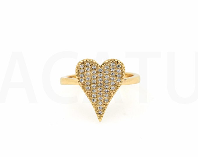 18K Gold Filled Heart Ring,Gold Dainty CZ Open Ring,Simple Ring,Gift for Her