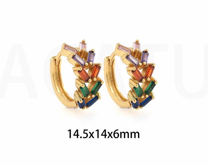 Modern Earrings, Pierced Earrings, Micropavé CZ Thick Earrings, 18K Gold Filled Round Earrings, Gift For Her, 14.5x14x6mm