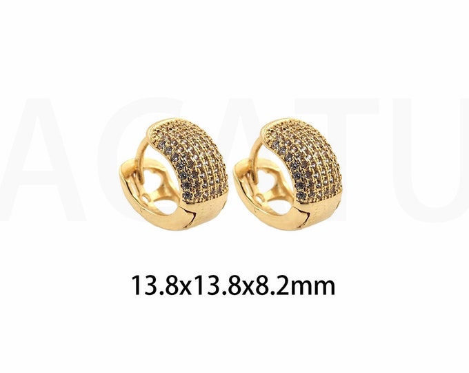 Thick Earrings, Pierced Earrings, 18K Gold Filled Round Earrings, Micropavé CZ Modern Earrings, Gift For Her, 13.8x13.8x8.2mm