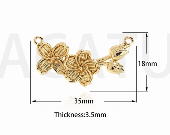 Flower Jewelry, 18K Gold Filled Flower Necklace, Plant Charm, Plant Necklace, Flower Pendant, DIY Jewelry Supplies, 35x18x3.5mm