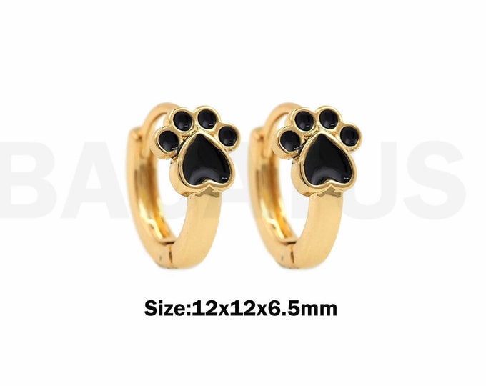 Footprint Earrings,Enamel Earrings,Round Earrings,18K Gold Filled Cat Footprint Earrings,Cute Earrings,Pierced Earrings,DIY Jewelry Supplies