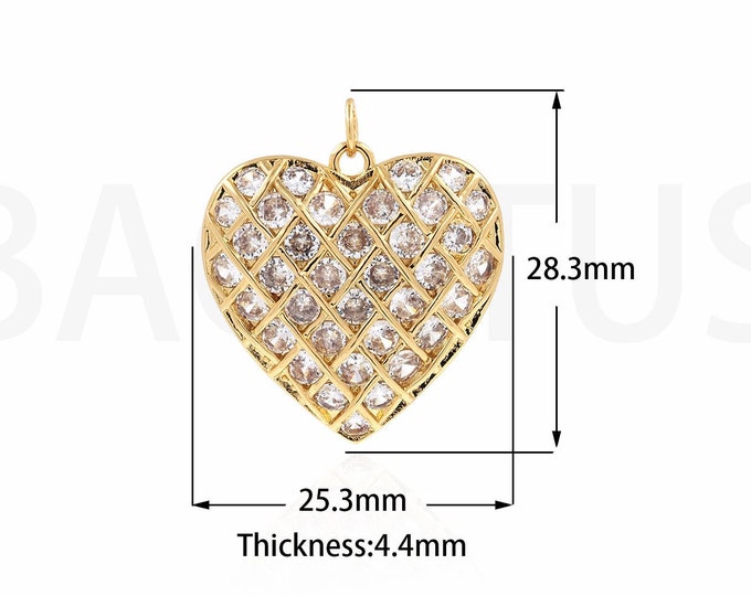 Dainty Charm, Micropavé CZ Love Heart Charm, 18K Gold Filled Love Pendant, Heart Pendant, Gift For Her, DIY Jewelry Supplies, 25.3x28x4.4mm