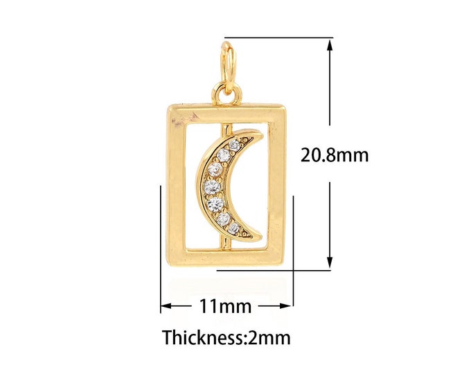 Moon Jewelry,Celestial Pendant 18K Gold Filled Square Charm Square Necklace DIY Jewelry Making Supplies 20.8x11.2x2mm