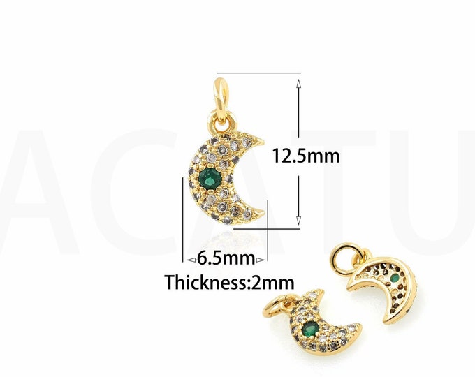 18K Gold Filled Moon Pendant,Gold Dainty CZ Crescent Moon Charms,Moon Charm Bracelet Necklace for DIY Jewelry Making Supply