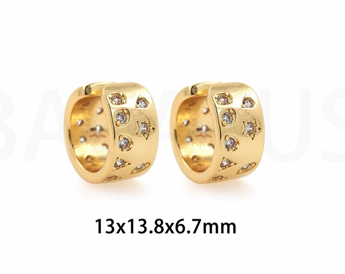 Micropavé CZ Modern Earrings, Pierced Earrings, Thick Earrings, 18K Gold Filled Round Earrings, Gift For Her, 13x13.8x6.7mm