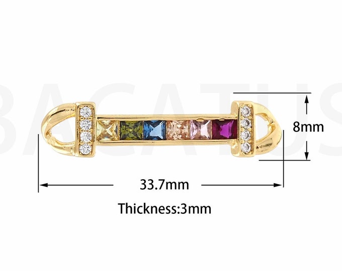 Rectangular Transparent Classic Connector, 18K Gold Filled Bracelet Connector, Micro-pavé CZ Tennis Player Link Head, 33.7x8x3mm