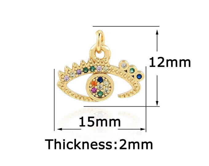 Gold Dainty Eye Charms,18K Gold Filled Devil Eye Pendant,CZ Simple Charm Bracelet Necklace for DIY Jewelry Making Supply
