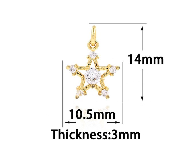 Star Charm,Pentagram Jewelry,18K Gold Filled Simple Star Pendant,Star Necklace, DIY Jewelry Making Supplies 10.5x14x3mm