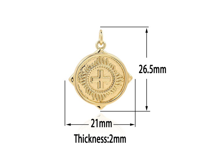 18K Gold Filled Cross Pendant,Gold Christianity Charms, Religion Charm Bracelet Necklace for DIY Jewelry Making Supply