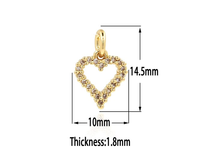 18K Gold Filled Heart Pendant,CZ Gold Heart Charms,Dainty Heart Charm Bracelet Necklace for DIY Jewelry Making Supply