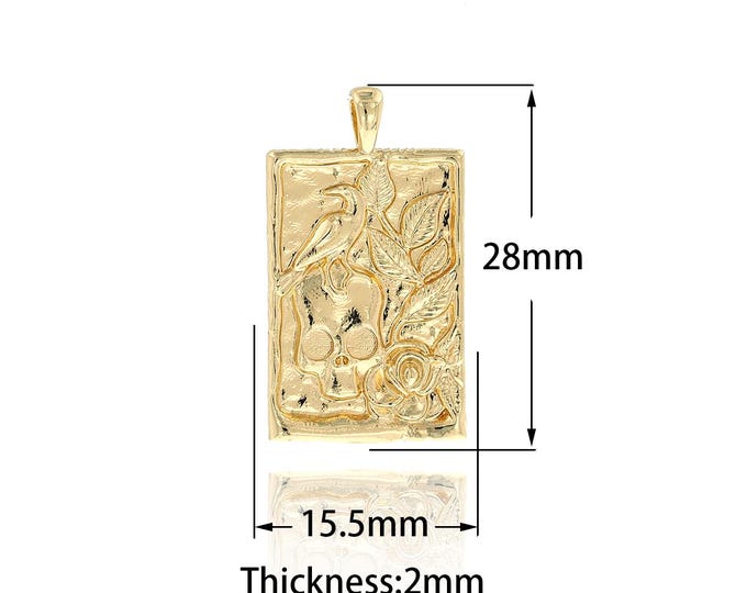 Gold Skull Pendant,18K Gold Filled Bird Charm Square Pendant DIY Jewelry Making Supplies,