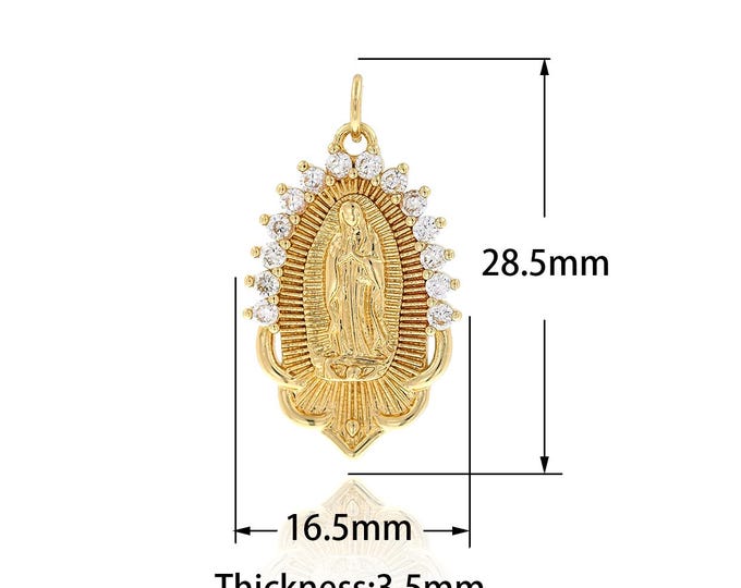 Virgin Mary Saint Guadalupe Charm Micropave CZ Medal Oval Madonna Religious Charm, Virgin Mary Pendant,DIY Jewelry Supplies
