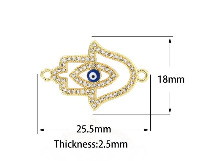 18K Gold Filled Fatima Connector,Gold Dainty CZ Hamsa Connector,Hand Connector Bracelet Necklace for DIY Jewelry Making Supply