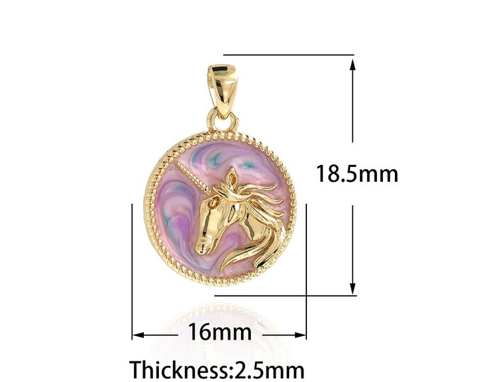 18K Gold Filled Unicorn pendant,Dainty Unicorn Charms,Enamel Charms Simple pendant Bracelet Necklace for DIY Jewelry Making Supply