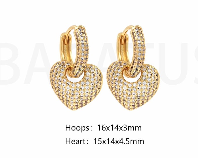 1Pair MicroPaved CZ Love Ladies Fashion Earrings 18K Gold-Filled Zircon Earrings Heart-Shaped Earrings Hoop Earrings Wearing Gifts,